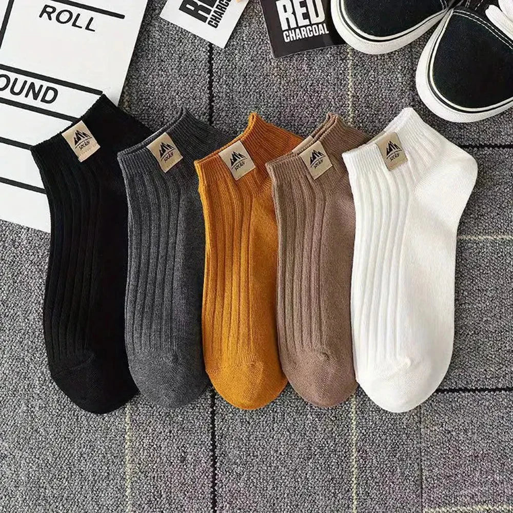5 Pairs Men Bright Colored Ankle Socks Breathability Fashionable Casual Street Style Deodorizing Invisible Travel Running Socks