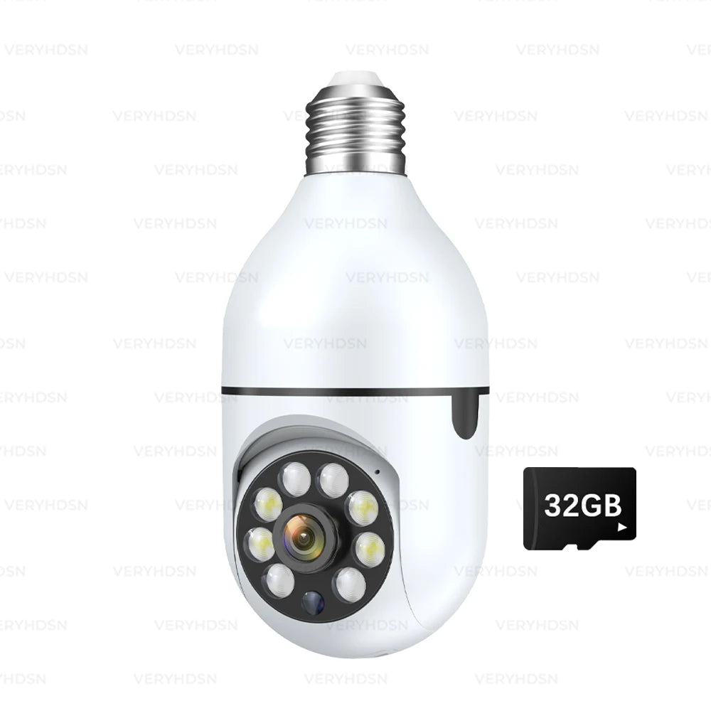 Telecamera IP WiFi con lampadina E27 da 3 MP, zoom digitale 4X, rilevamento del movimento umano tramite intelligenza artificiale, visione notturna a colori, telecamere di sorveglianza per interni