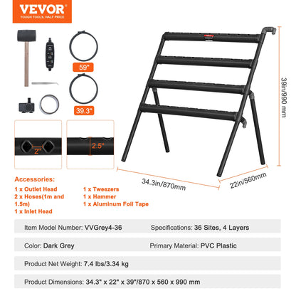VEVOR Hydroponics Growing System 108 Sites 3 Layers Dark Grey PVC Pipes Hydroponic Grow Kit with Water Timer Baskets and Sponges