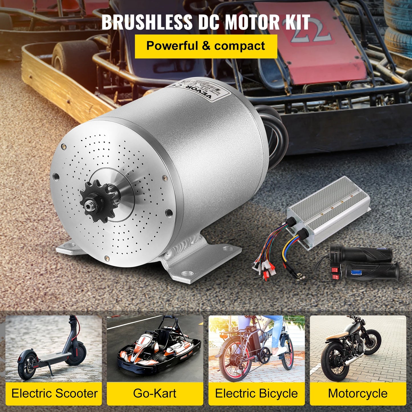VEVOR Electric Brushless DC Motor 72V 3000W 48V 1500W Brushless Motor Kit w/Controller Throttle Grip for Electric Scooter E Bike