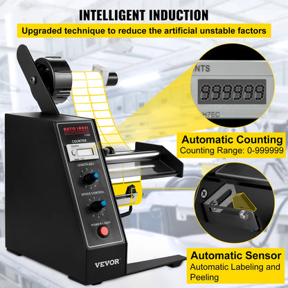 VEVOR Automatic Label Dispenser Device 140mm AL-1150D Portable Label Applicator Sticker Separating Auto Label Stripping Machine