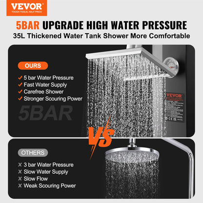 VEVOR Outdoor Solar Heated Shower 35/40L Shower Kit with Head and Foot Tap Double Buckle for Outdoor Backyard Poolside Beach Spa