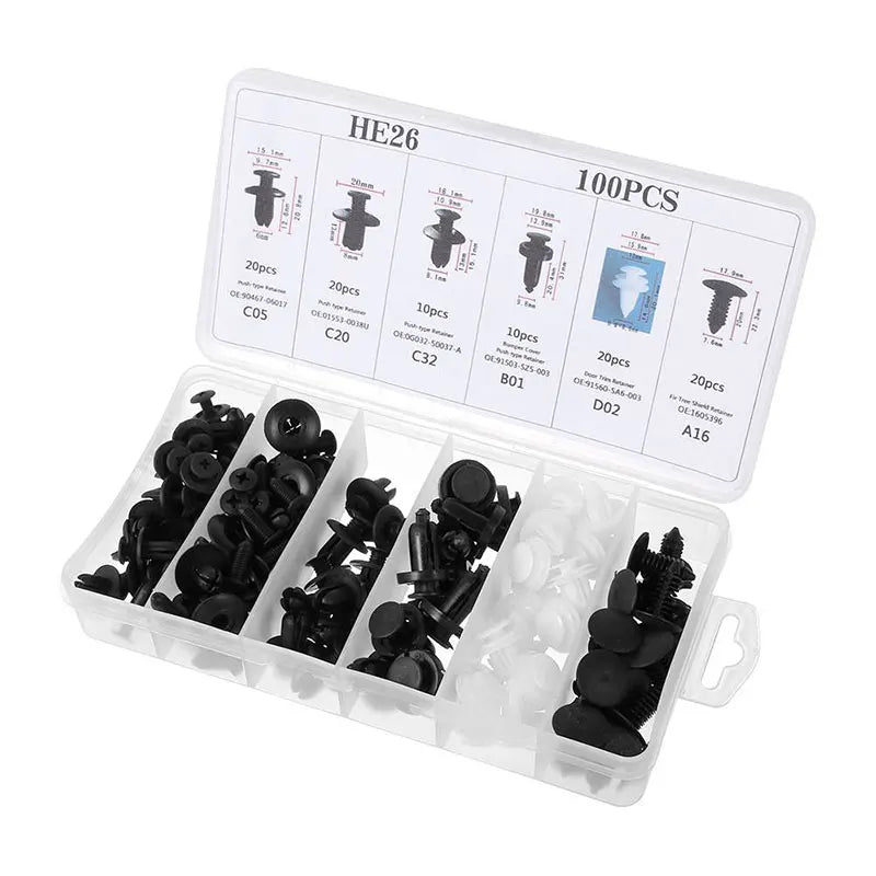 100PCS Automotive Bumper Clip Plastic Rivet Fastener Thrust Retainer Kit General Motors Ford Toyota Honda Chrysler