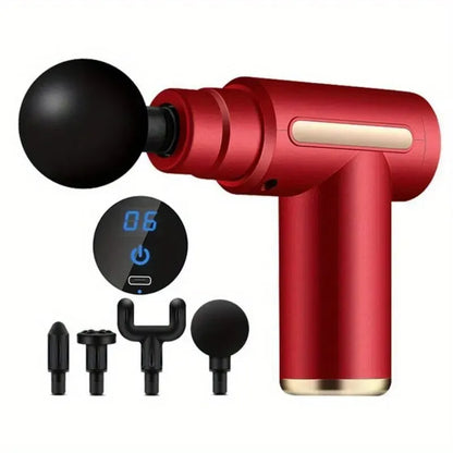 Portable Fascial Massage Gun Electric Percussion Pistol Massager Body Relaxation With LED Touch Screen 4Replaceable Head