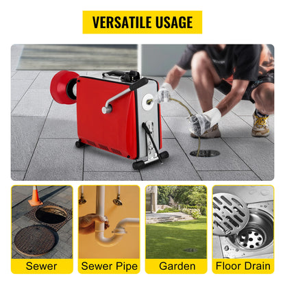 VEVOR GQ-100 Electric Pipe Dredging Machine Sewer Dredger 390W Automatic Sink Toliet Floor Tube Plunger Unblocker Cleaning Tool