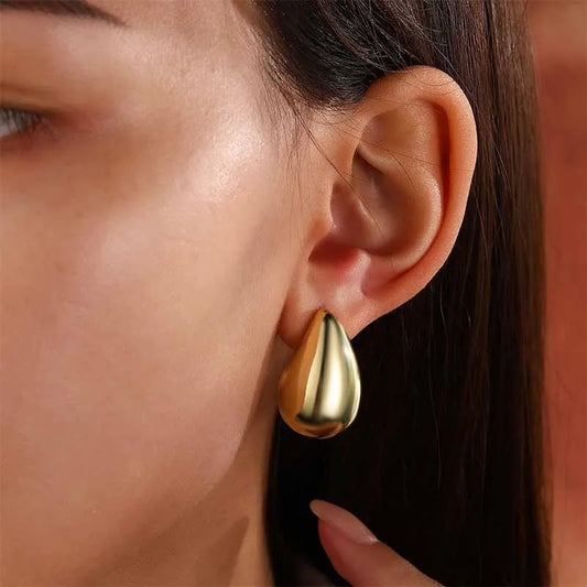 Vintage Gold Color Chunky Water Drop Dome Stud Earrings for Women Metal Glossy Thick Teardrop Earrings Jewelry Gift