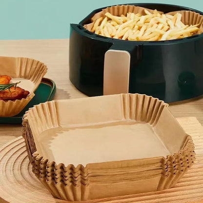 50pcs Air Fryer Grease Absorbent For Household Baking Pans With Thickened Silicone Paper Pads