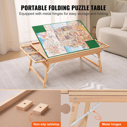 VEVOR 1500 Piece Puzzle Table with Folding Legs 4 Drawers and Cover Wooden Jigsaw Puzzle Plateau For Adults Gift for Mom
