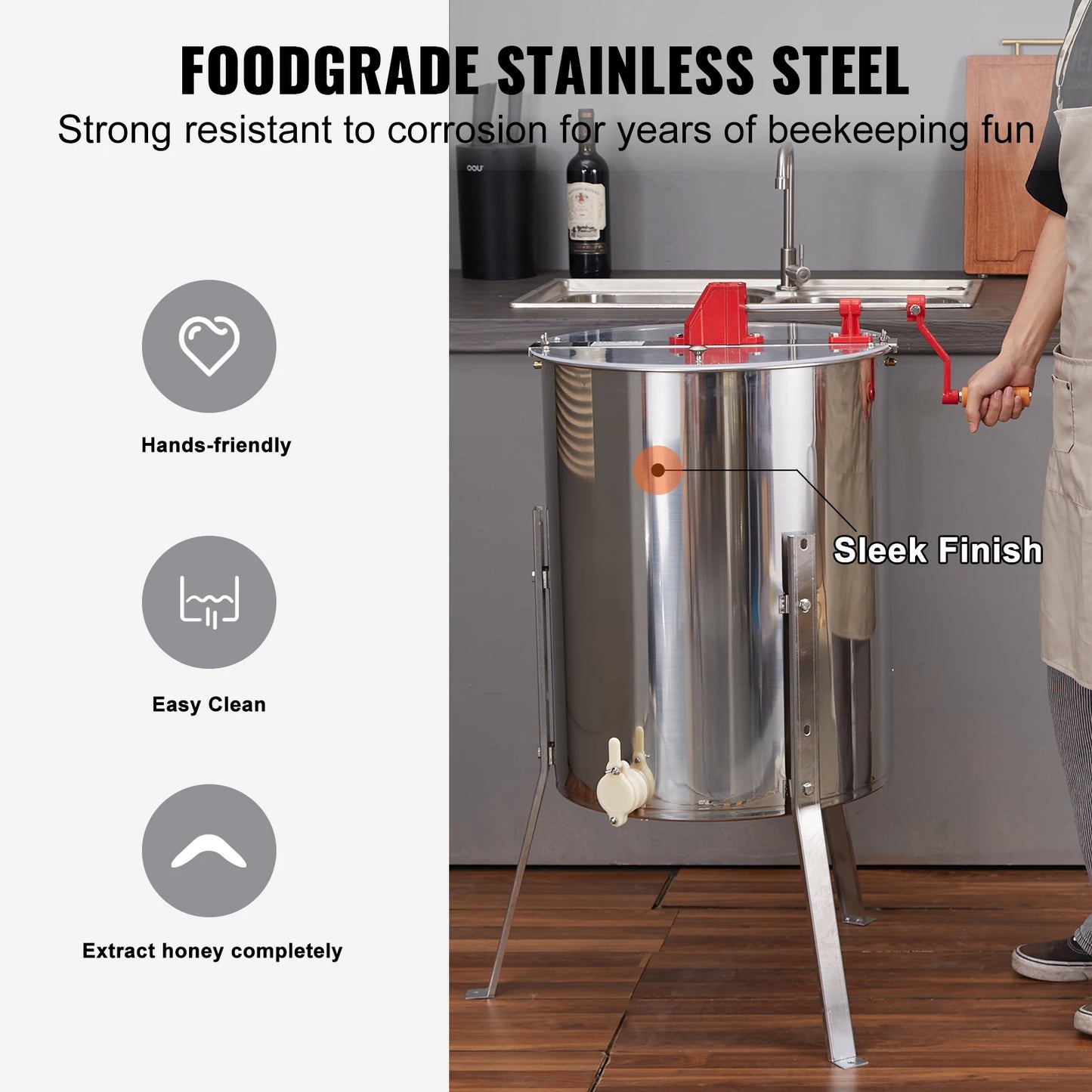 VEVOR Manual Honey Extractor 4/8 Frames Honey Spinner Extractor Stainless Steel Beekeeping Extraction Honeycomb Drum Spinner