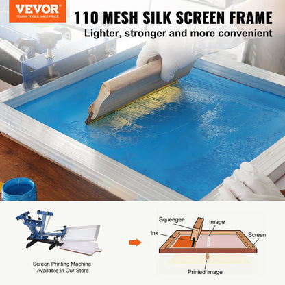 VEVOR Screen Printing Kit 2/3 Pieces Aluminum Silk Screen Printing Frames 110 Count Mesh 5 Glitters and Screen Printing