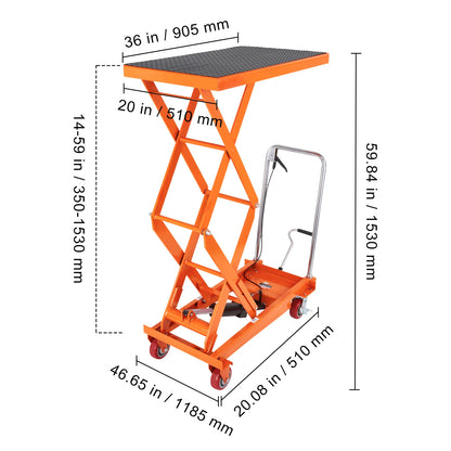 VEVOR 330/770/1760Lbs Lifting Platform Hydraulic Car Lift Table Cart Heavy Duty Double Shear Wheelbarrow for Repair Motorcycl