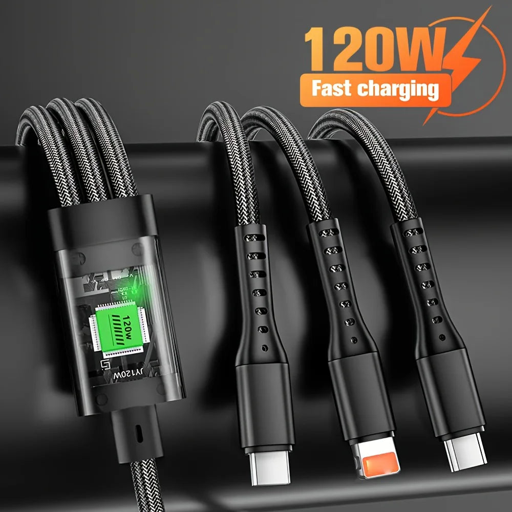 3-IN-1 120W/100W Data Cable For iPhone 15-7 Fast Charging Cable USB to TypeC 8 Pin Mirco USB For Samsung Huawei Xiaomi USB C