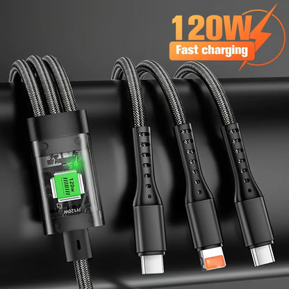 3-IN-1 120W/100W Data Cable For iPhone 15-7 Fast Charging Cable USB to TypeC 8 Pin Mirco USB For Samsung Huawei Xiaomi USB C