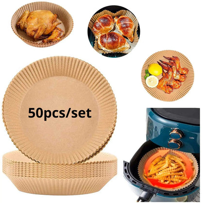 50pcs/set Disposable Air Fryer Paper Liner 23CM Oil-proof Water-proof Airfryer Disposable Cooking Paper Trays Baking Paper