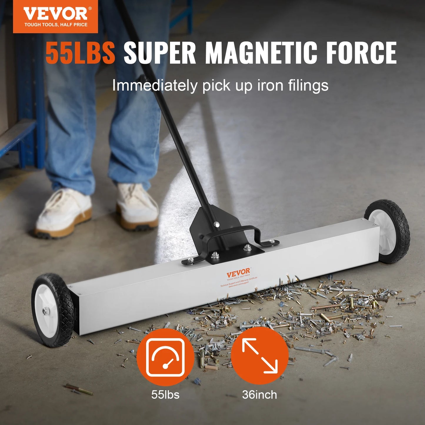 VEVOR Rolling Magnetic Sweeper with Wheels Push-Type Magnetic Pick Up Sweeper Large Magnet Pickup Lawn Telescoping Sweeper