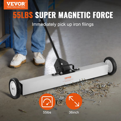 VEVOR Rolling Magnetic Sweeper with Wheels Push-Type Magnetic Pick Up Sweeper Large Magnet Pickup Lawn Telescoping Sweeper