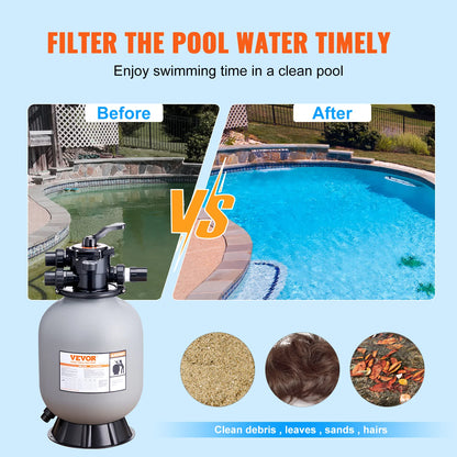 VEVOR 16/19/22/24 Inch Sand Filter with 7-Way Multi-Port Valve&High GPM Flow Rate Above Inground Swimming Pool Sand System，Gray