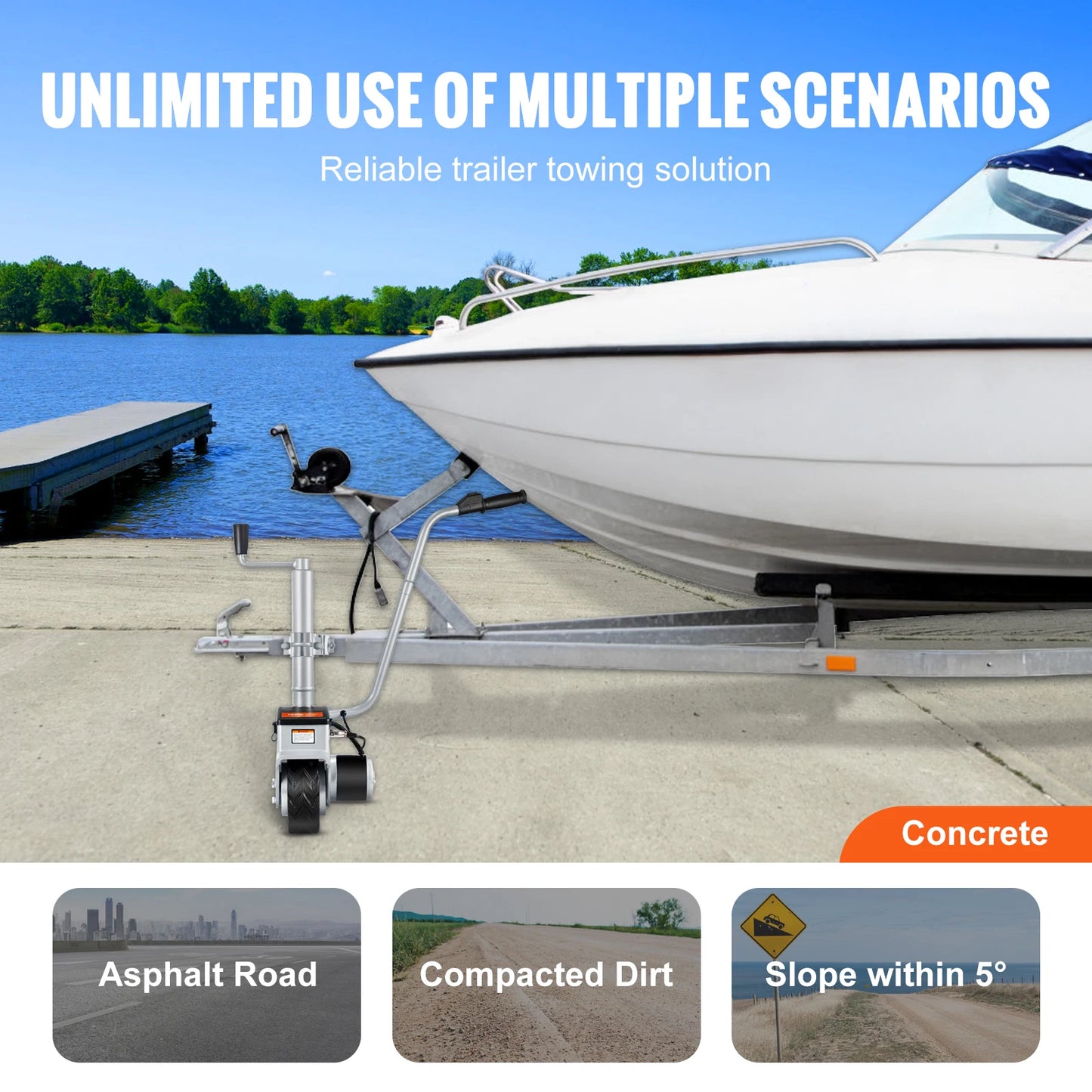 VEVOR 12V Motorized Electric Trailer Mover Dolly 5000lbs Towing Capacity Adjustable Clamp Jockey Wheel for Moving Caravan Boat