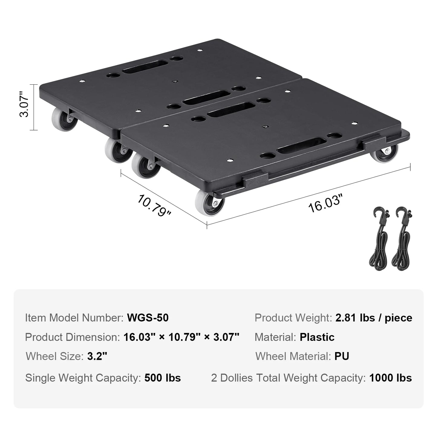 VEVOR 2 Pack Furniture Mover Pallet Trolley 500 lbs Each Count with 4 Wheels Small Flat Dolly Cart for Industrial Machinery