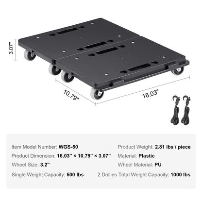 VEVOR 2 Pack Furniture Mover Pallet Trolley 500 lbs Each Count with 4 Wheels Small Flat Dolly Cart for Industrial Machinery