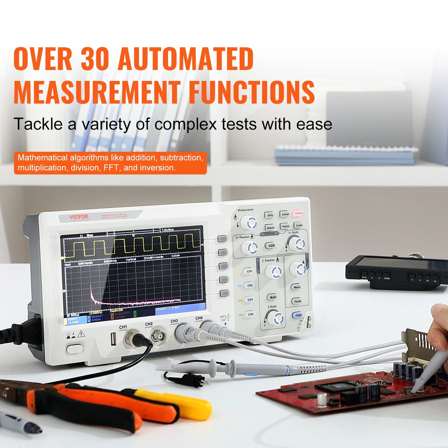 VEVOR 2/4 Channels Desktop Digital Oscilloscope 1GS/S 100MHZ 30 Automatic Measurement Functions for Electronic Circuit Testing