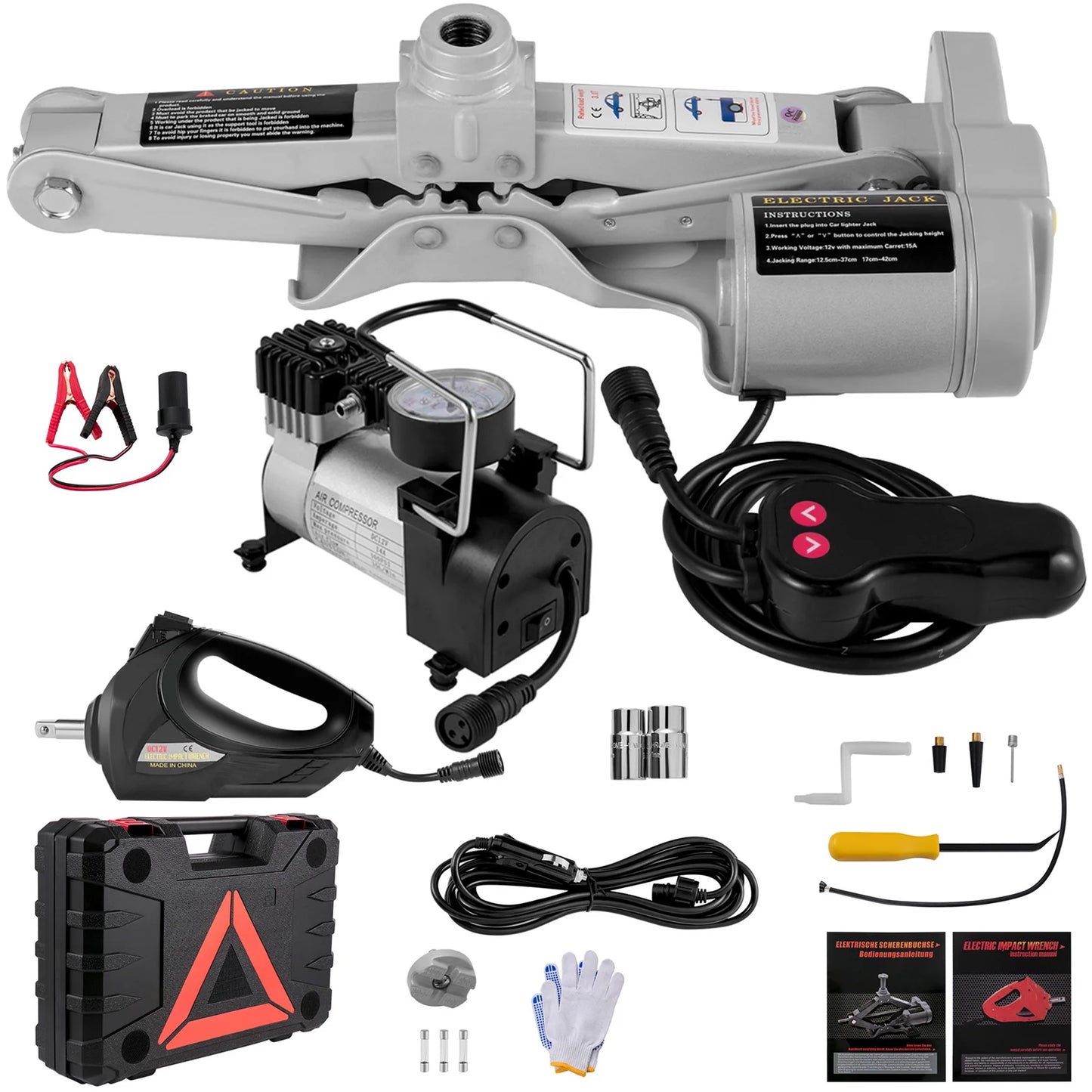 VEVOR 3 Ton Electric Car Jack Lifting Set DC 12V Car Scissor Floor Jack Kit + Impact Wrench + Air Pump SUV Auto Car Repair Tools