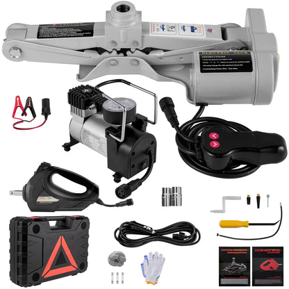 VEVOR 3 Ton Electric Car Jack Lifting Set DC 12V Car Scissor Floor Jack Kit + Impact Wrench + Air Pump SUV Auto Car Repair Tools