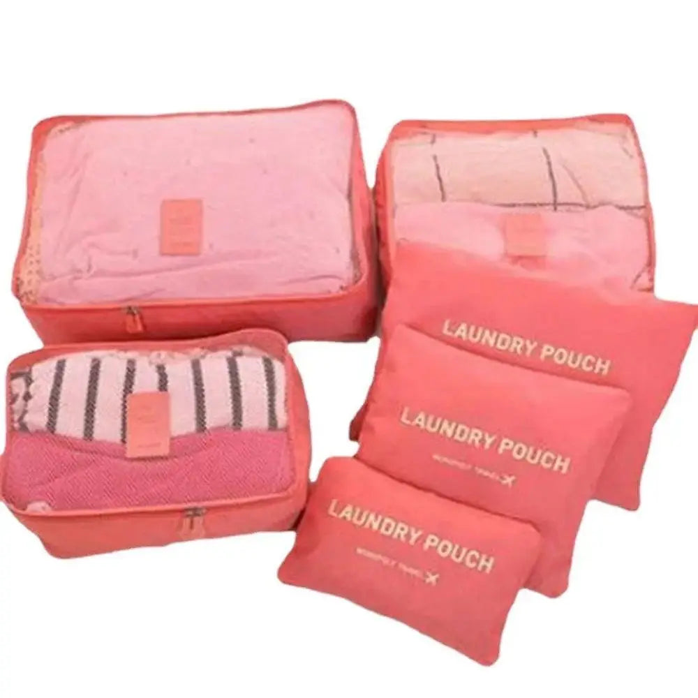 6 Pcs/Set Pink/Blue/Grey Travel Storage Bag Large Capacity Waterproof Luggage Clothing Underwear Storage Bag Bag With Zipper
