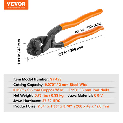 VEVOR Bolt Cutter 8in/14in/18in/24in Lock Cutter Bi-Material Handle with Soft Rubber Grip Chrome Molybdenum Alloy Steel Blade