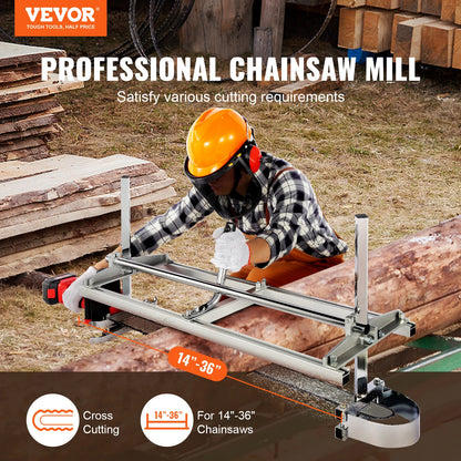 VEVOR 14"-36" Chainsaw Mill Sawmill Guide Bar Chain Saw Planking Mill with 0.2"-11.81" Cutting Thickness for Builders Woodworker