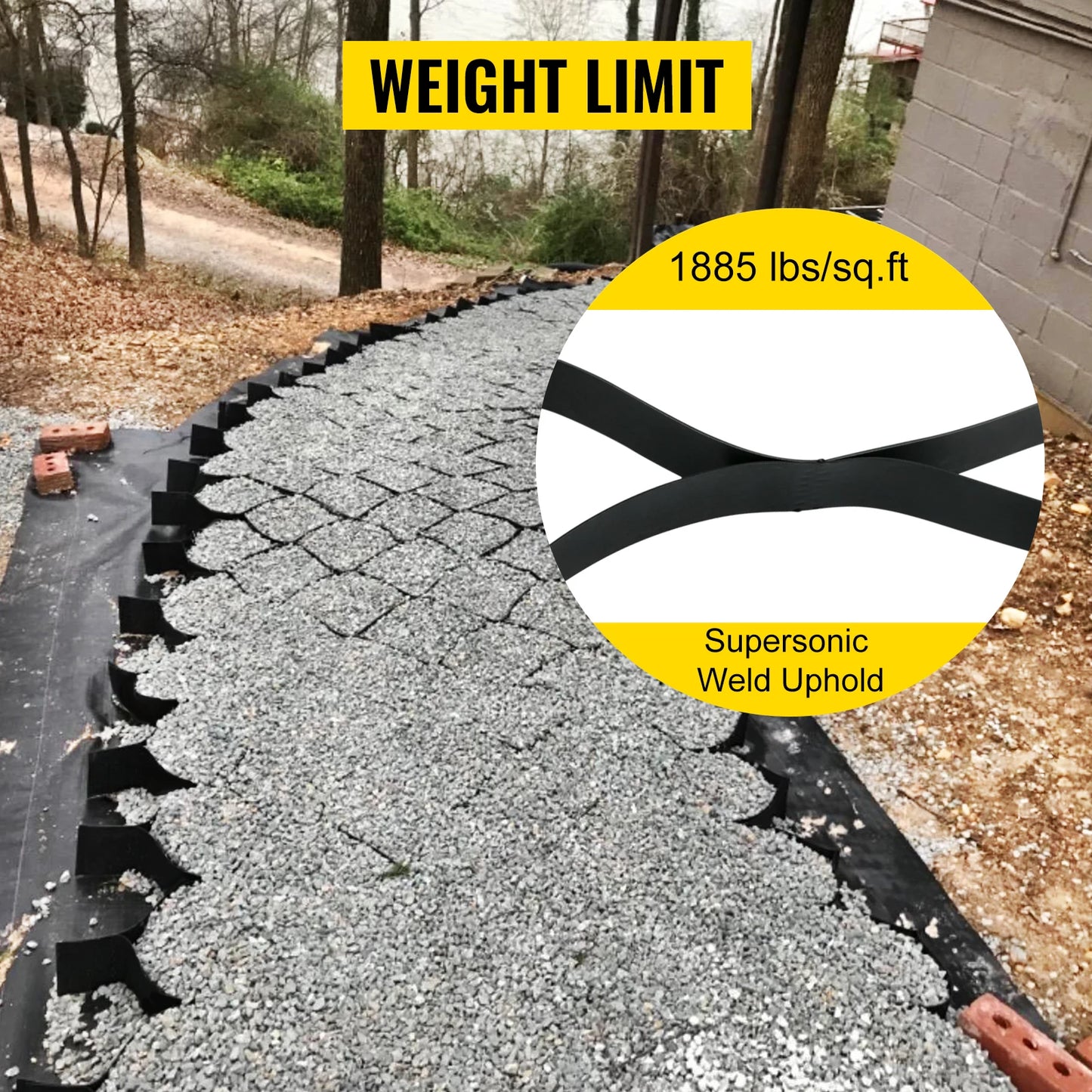 VEVOR Ground Grid Paver Geocell Grid 2 in/3 in Thick Geo Grid Black 27 x 4ft /25 x 9.5ft HDPE Material for Gravel Home & Garden