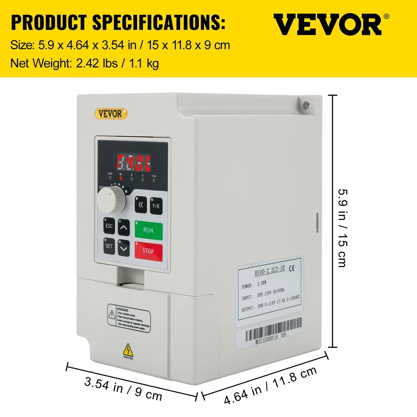 VEVOR 2.2/3/4/7.5KW VFD Frequency Inverter 110V/220V 1/3P Input 3P Output Variable Frequency Drive CNC Motor Inverter Converter