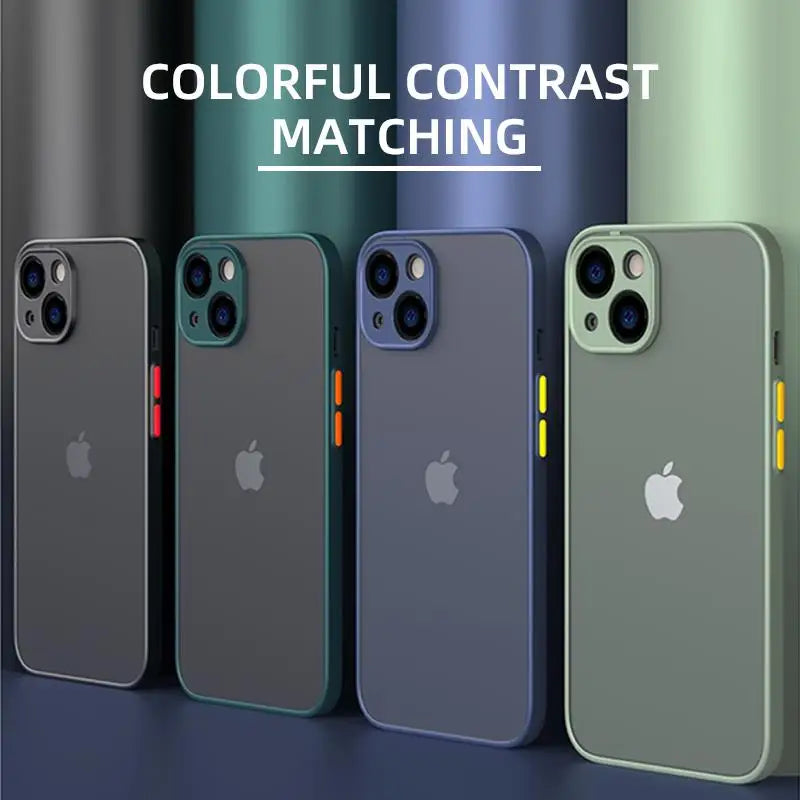 Shockproof Armor Hard PC Matte Case For iPhone 15 14 13 12 11 Pro XR X XS Max 7 8 Plus SE 13 Mini Silicone Clear Back Cover