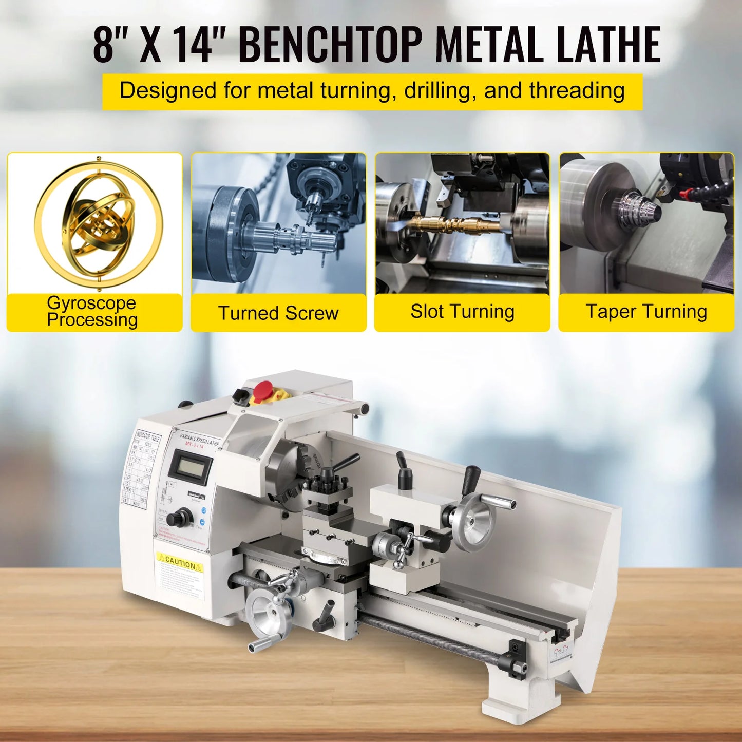 VEVOR Mini Metal Lathe Machine 8"x14" (210*350 mm) 650W Variable Speed for DIY Metal Working Turning Drilling Threading Milling