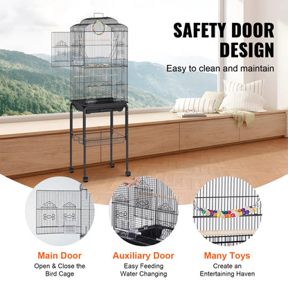 VEVOR 60 inch Bird Aviary Flight Pet Bird Cage Metal with Rolling Stand and Hanging Toys for Cockatiels Parrots Pigeons Parakeet