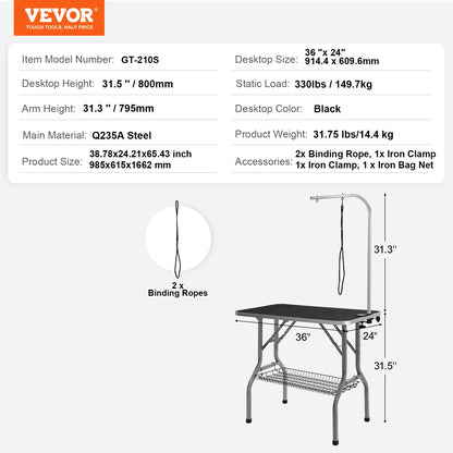 VEVOR Pet Grooming Table Two Arms with Clamp Dog Grooming Station Foldable Pets Stand for Medium Small Dogs with Grooming Loop