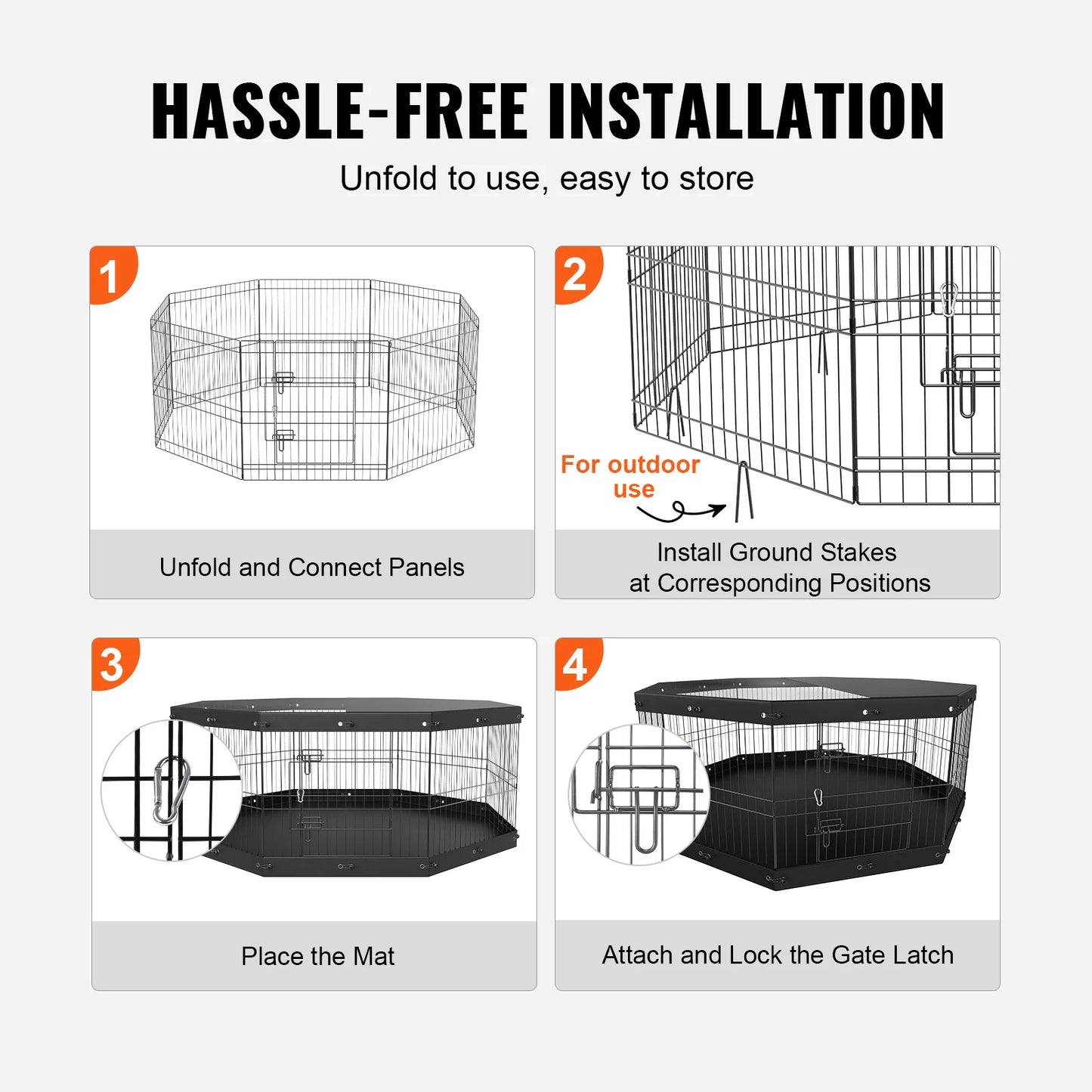 VEVOR Dog Playpen 8 Panels Foldable Metal with Top Cover and Bottom Pad 24" H Dog Pen for Small Medium Pets for Camping Yard