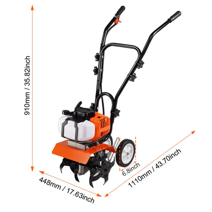 VEVOR Tiller Cultivator Gas Powered 38CC Garden 4 Steel Adjustable Front Tines For Lawn Garden and Field Soil Cultivation