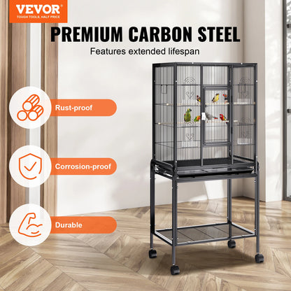 VEVOR 52/54 inch Standing Large Flight Bird Cage Carbon Steel Parakeets Cages with Rolling Stand and Tray for Cockatiels Parrots