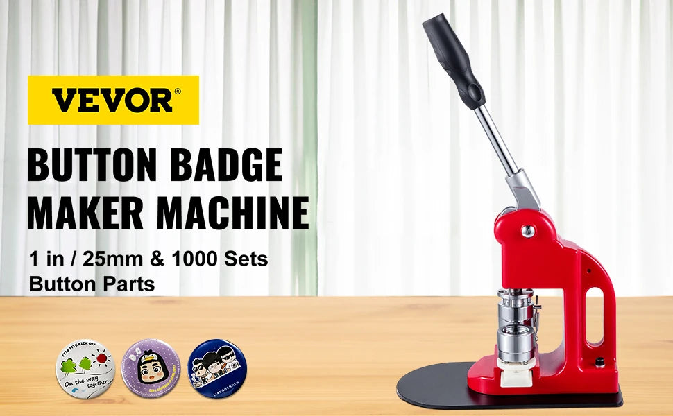 VEVOR 25-75MM Badge Maker Machine DIY Button Pin Broochs Press Making Tool with 500 or 1000Pcs Circle Manufacture Button Parts