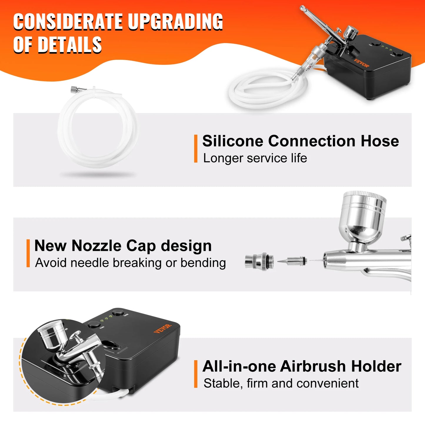 VEVOR Dual-Action Airbrush Kit with 30PSI High-Pressure Auto Start/Stop Control Compressor for Cake Painting Nail Makeup Model