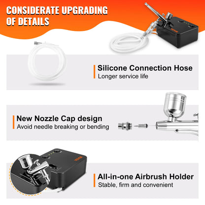 VEVOR Dual-Action Airbrush Kit with 30PSI High-Pressure Auto Start/Stop Control Compressor for Cake Painting Nail Makeup Model