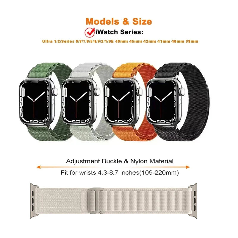 Alpine Loop Strap for Apple Watch Band Ultra 49mm 45mm 44mm 42mm 40mm C/G Hook Nylon Bracelets iWatch SE Series 9 8 7 6 5 4 3