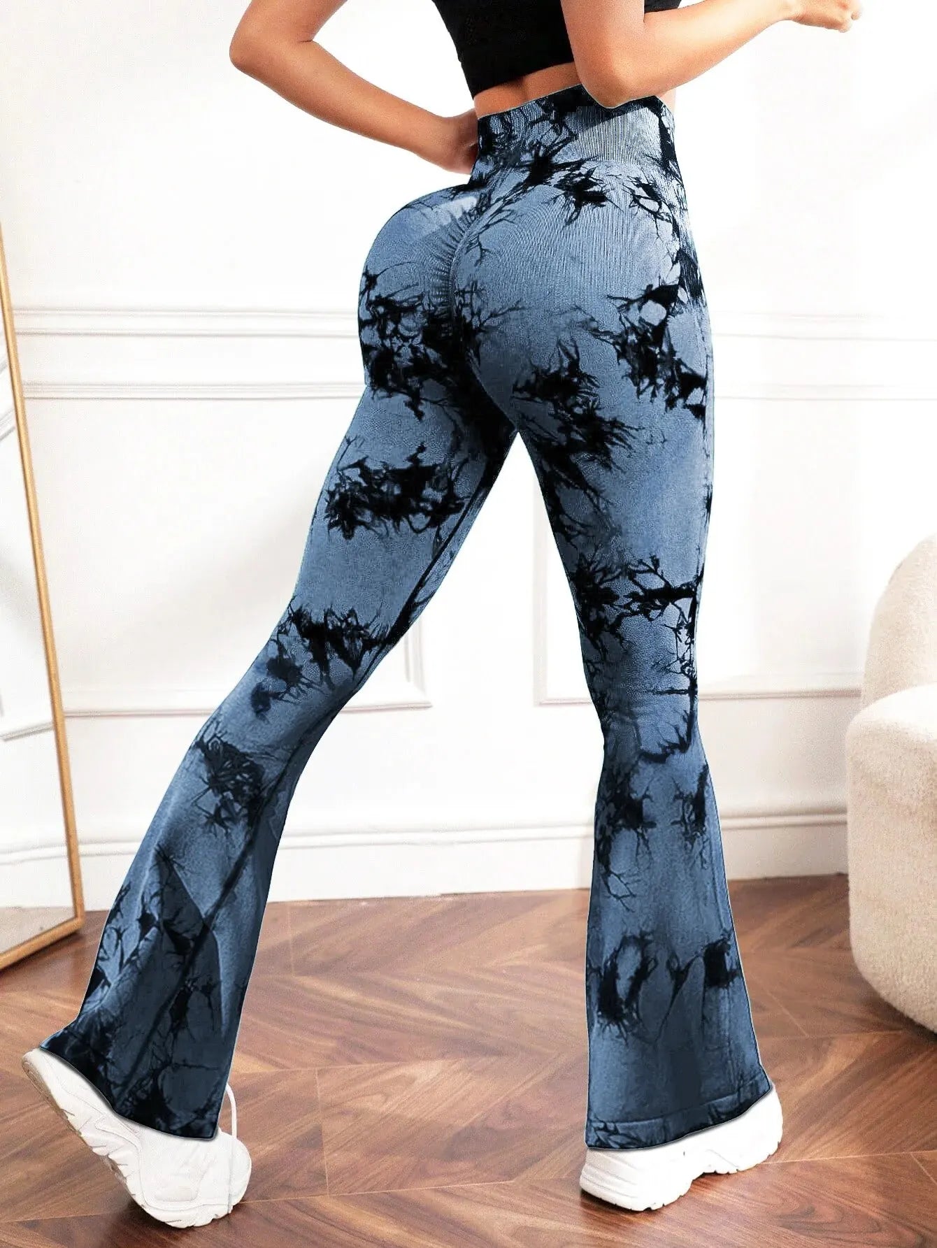 Sports Fitness Women High Waist Trumpet pants Tie-dye Casual Trousers