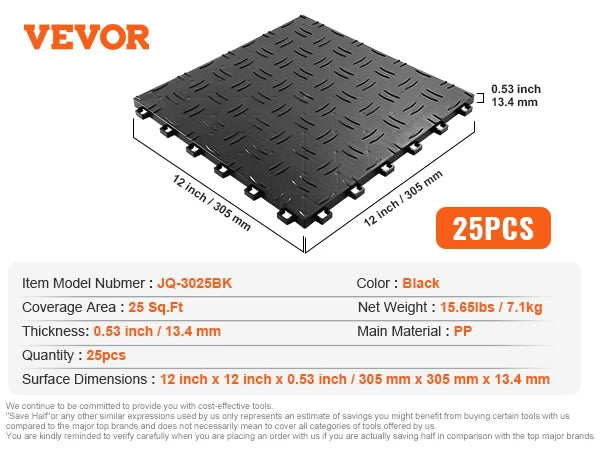 VEVOR Garage Tiles Interlocking Garage Floor Covering Tiles Non-Slip Double-Sided Texture for Garages Basements Repair Shops