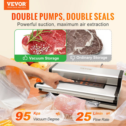 VEVOR Commercial Vacuum Sealer Machine Multifunction Automatic Food Packaging with Bag Roll Storage Cutter for Home Kitchen Use