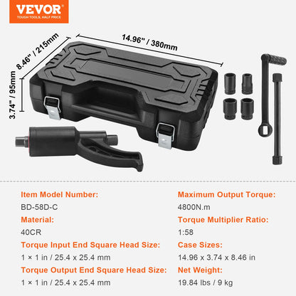 VEVOR 1/58 1/64 Torque Wrench Set 4/8 Socets Multiplier Drive Lug Nut Wrench/Multiplier Heavy Duty Torque Multiplier with Case