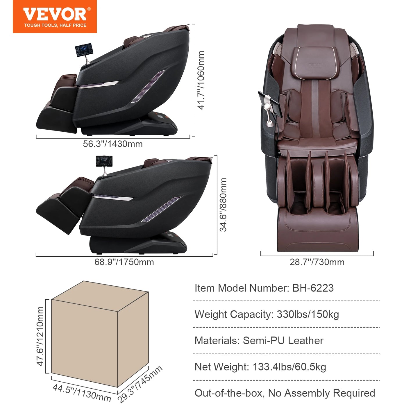 VEVOR Massage Chair - Full Body Zero Gravity Recliner with Multi Auto Modes 3D Shiatsu Heating Bluetooth Speaker Foot Roller