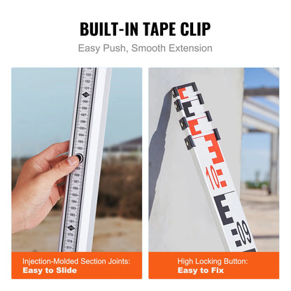 VEVOR Aluminum Grade Rod 4M Metric Telescopic Measuring Rod Double-Sided Scale in CM/MM Leveling Rod Stick Aluminum Alloy Survey