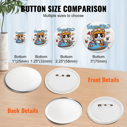 VEVOR 25/32/58/75mm Button Badge Parts Supplies for Button Maker Machine 200/500Sets Metal and Plastic Pin Badges